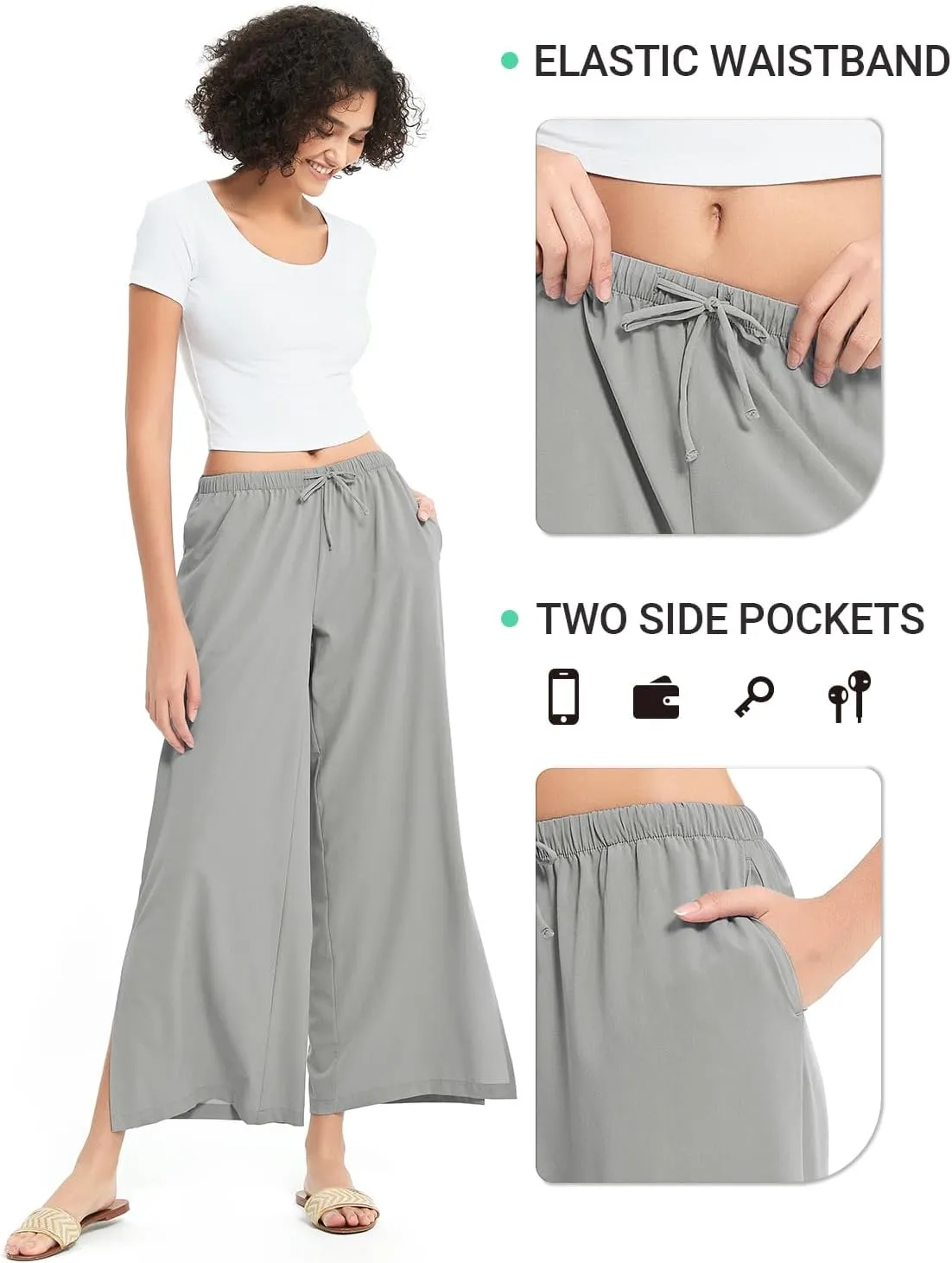 BVVU Womens Wide Leg Yoga Pants Lightweight Travel Pants Quick Dry Lounge Sweatpants Beach Swim Cover Up UPF 50 