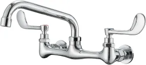 BWE Kitchen Sink Faucet, Wall Mount 2 Handle with Swivel Spout 8" Center Sink Faucet Commercial Polished Chrome Utility Laundry Restaurant Bar Mixer Tap Brass Constructed