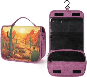 Cactus at Sunset Travel Toiletry Bag for Women,Hanging Toiletry Organizer with Hook, Makeup Bag Travel Organizer for Shampoo,Toiletriesl