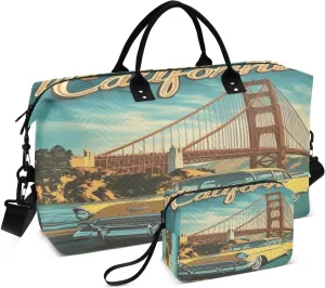 California Bridge Car Sports Gym Bag for Women Men Travel Duffel Bag Weekend Overnight Carry on Bag with Toiletry Bag Training Handbag for Hospital Plane Swimming Yoga Workout