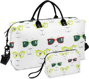 Camel Glasses White Sports Gym Bag for Women Men Travel Duffel Bag Weekend Overnight Carry on Bag with Toiletry Bag Air Travel Bag for Swimming Yoga Workout Hospital Plane