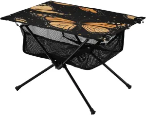 Camping Table Lightweight Portable Folding Table with Mesh Storage Net Butterfly Flower Orange Ideal for Camping Hiking Beach Picnic Travel Backyard