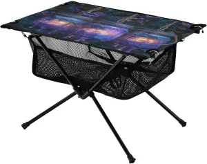 Camping Table Lightweight Portable Folding Table with Mesh Storage Net Flower Melted Candle Ideal for Camping Hiking Beach Picnic Travel Backyard