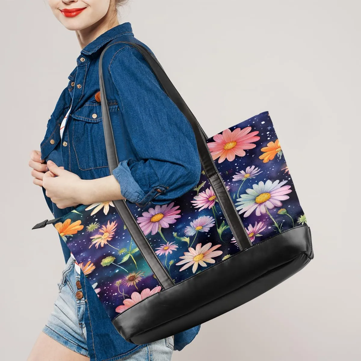 Canvas Laptop Tote Bag for Women Education Book Bookshelf Retro 15.6 Inch Large Capacity Computer Bag