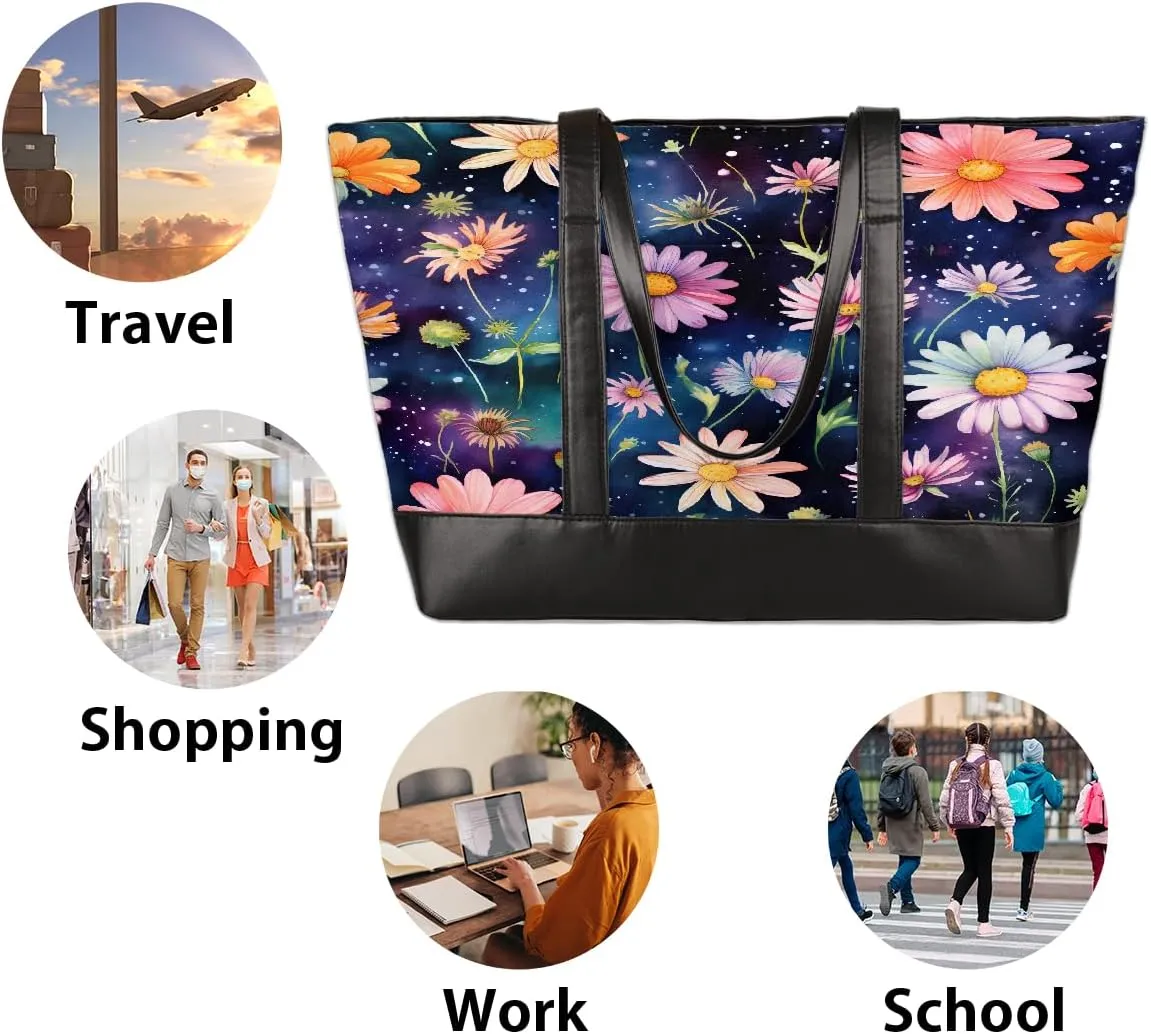 Canvas Laptop Tote Bag for Women Education Book Bookshelf Retro 15.6 Inch Large Capacity Computer Bag