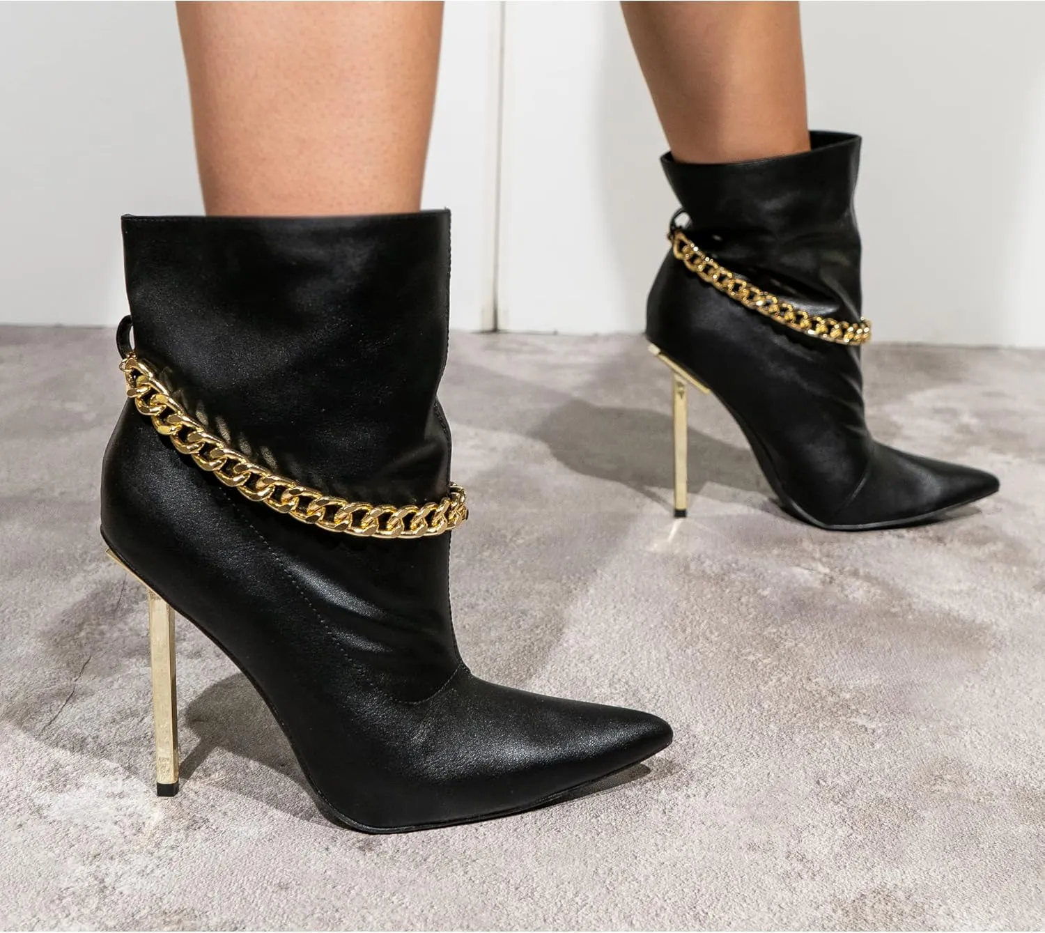 Cape Robbin Joelle Sexy Stiletto Slide On Booties for Women, Pointed Toe Women's Ankle Boots with Links