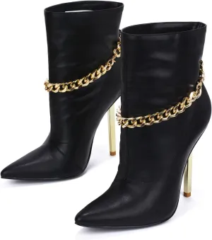 Cape Robbin Joelle Sexy Stiletto Slide On Booties for Women, Pointed Toe Women's Ankle Boots with Links