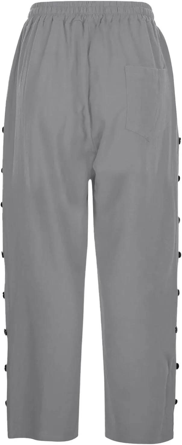 Capri Linen Pants for Women Drawstring Capri Pants with Pockets Wide Leg Cropped Pants for Capri Linen Pants for
