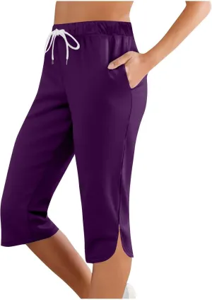 Cargo Capri Pants for Women Wide Leg Linen Pants for Women Loose High Waisted Wide Leg Lounge Drawstring Casual Palazzo