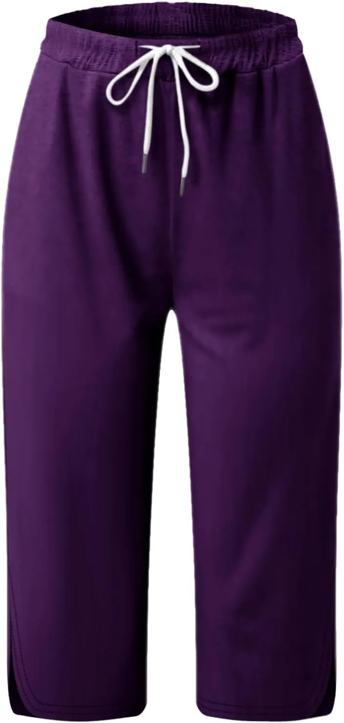 Cargo Capri Pants for Women Wide Leg Linen Pants for Women Loose High Waisted Wide Leg Lounge Drawstring Casual Palazzo