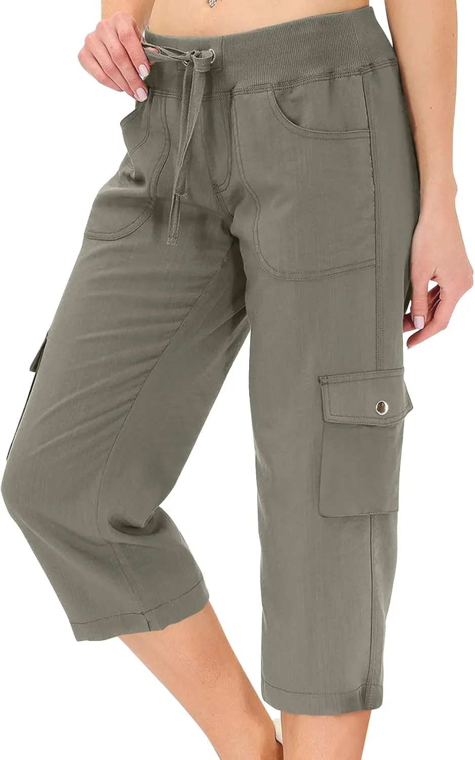 Cargo Capris for Women Casual Drawstring Capris Pants with Pockets Summer Plus Size Capri Hiking Pants Cargo Pant