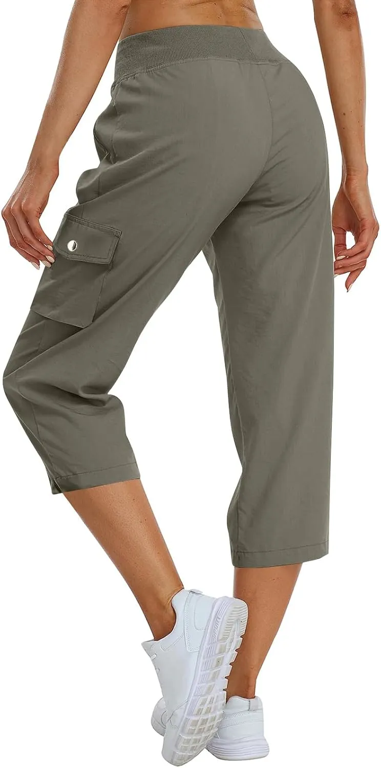 Cargo Capris for Women Casual Drawstring Capris Pants with Pockets Summer Plus Size Capri Hiking Pants Cargo Pant