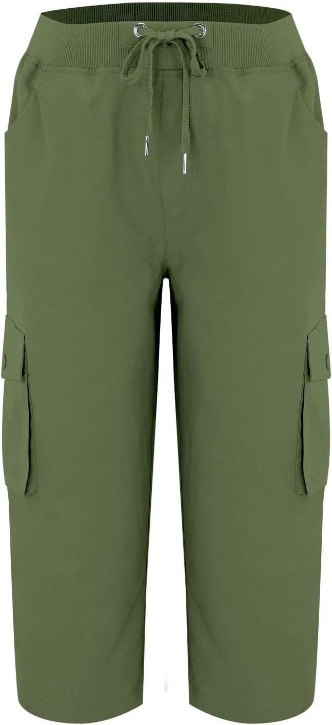 Cargo Capris for Women Summer Casual Drawstring Lightweight Outdoor Travel Hiking Cropped Pants with 6 Pockets