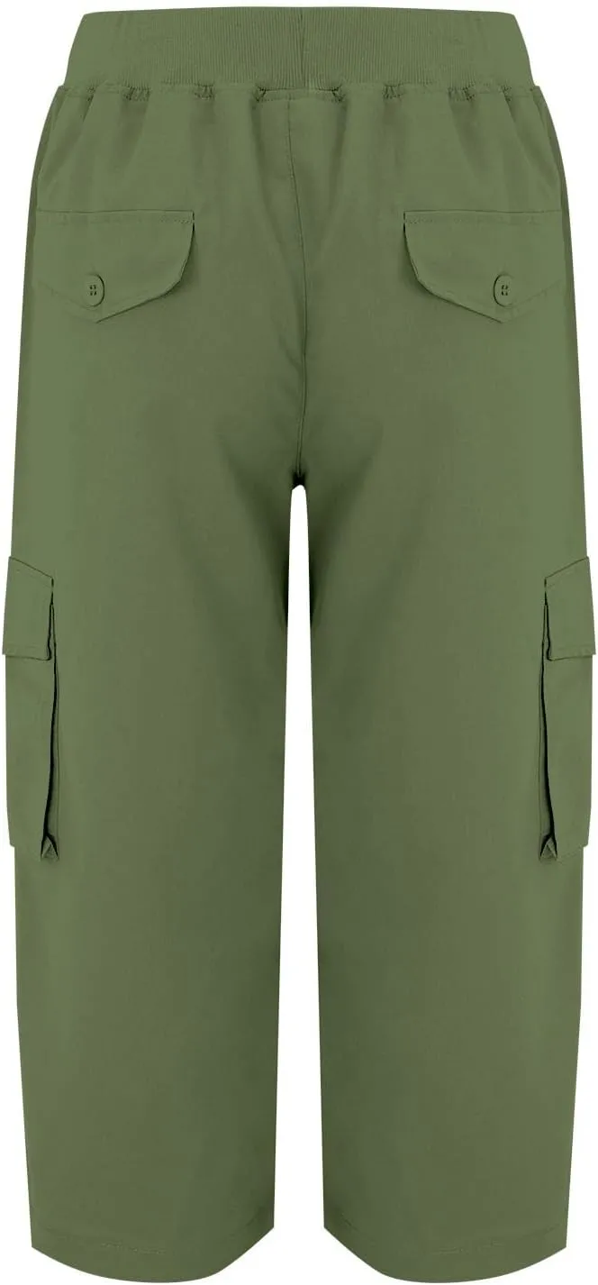 Cargo Capris for Women Summer Casual Drawstring Lightweight Outdoor Travel Hiking Cropped Pants with 6 Pockets