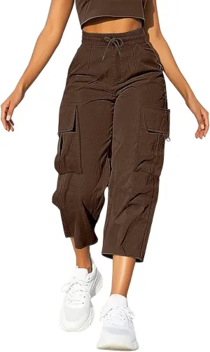Cargo Capris for Women with Pocket Summer Mid Rise Lightweight Elastic Waist Capri Stretchy Tavel Hiking Pant
