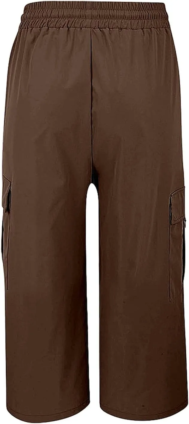 Cargo Capris for Women with Pocket Summer Mid Rise Lightweight Elastic Waist Capri Stretchy Tavel Hiking Pant