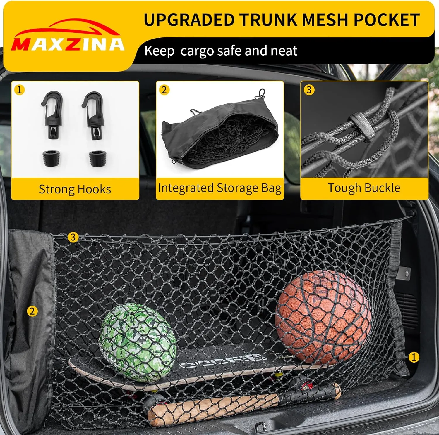 Cargo Net Compatible with 2013-2025 Nissan Pathfinder Truck Bed Cargo Net 3.05'×1.31' Double Layer Envelope Style Dense Mesh Trunk Organizer for 2024 Pathfinder Exterior Accessories