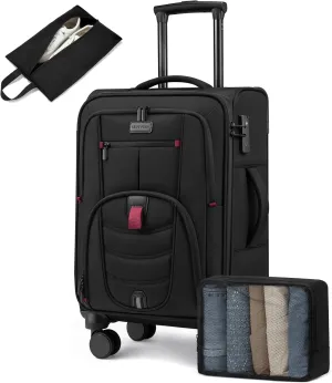 Carry On Luggage 22x14x9 Airline Approved, 22-Inch Suitcases with Spinner Wheels, Softside Carry-on Luggage with TSA Lock for Men Women Business Trip, Lightweight Large Capacity Luggage for Travel
