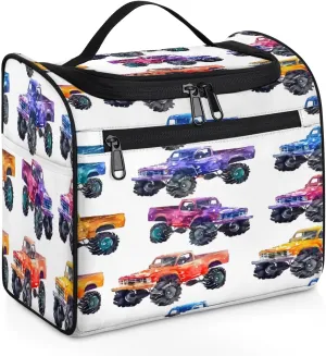 Cars Monster Trucks Travel Toiletry Bag for Men and Women, Large Hanging Makeup Bag Organizer Toiletries Bag for Travel, Cosmetic Bag with Handle