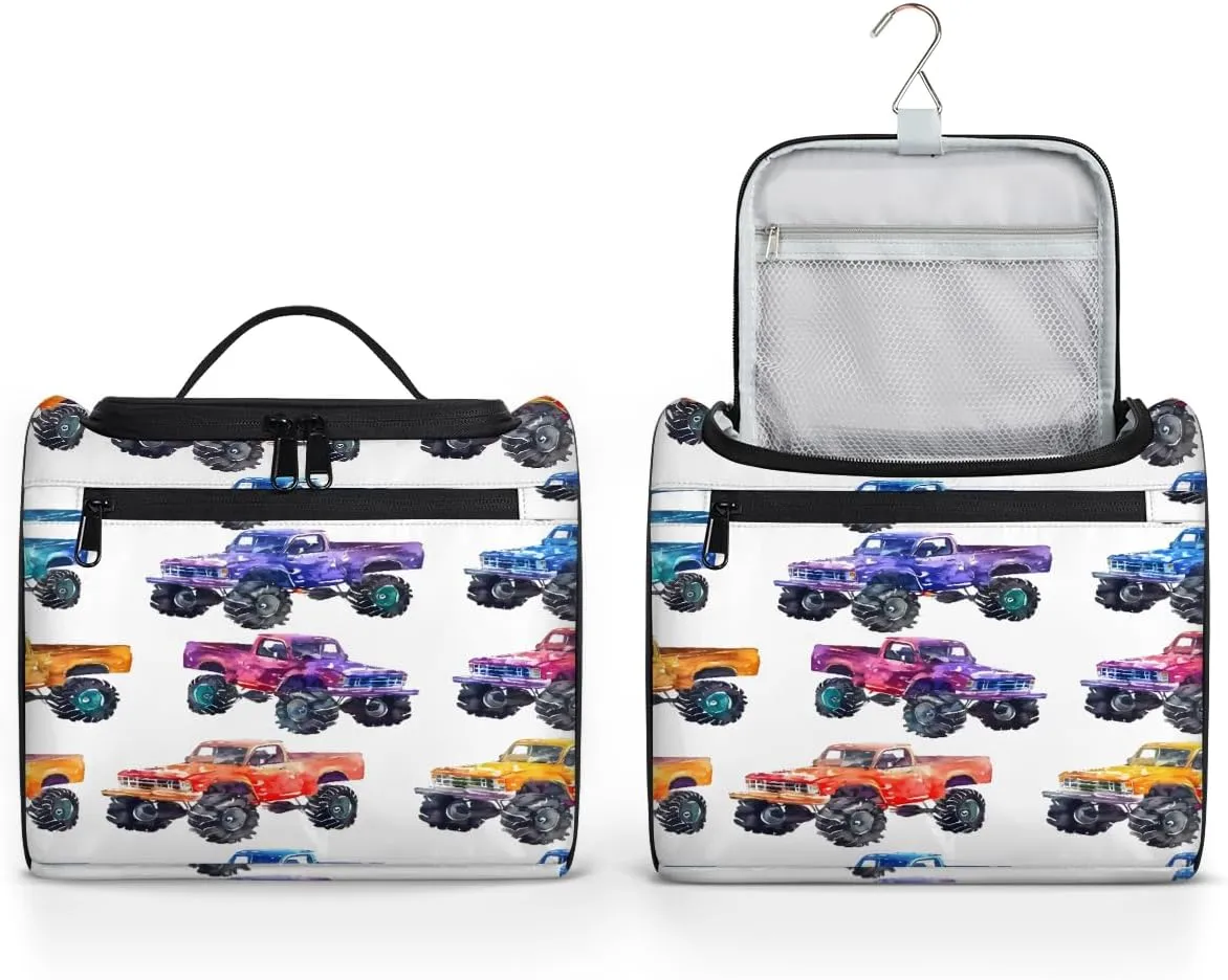 Cars Monster Trucks Travel Toiletry Bag for Men and Women, Large Hanging Makeup Bag Organizer Toiletries Bag for Travel, Cosmetic Bag with Handle