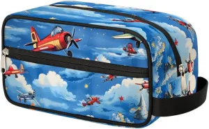 Cartoon Airplane Travel Toiletry Bag for Women Men, Airplane Painted Water-resistant Shaving Bag Hanging Dopp Kit Cosmetic Organizer Makeup Bag for Toiletries Accessories