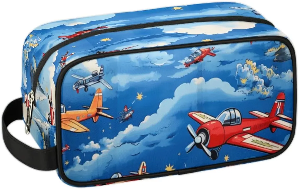 Cartoon Airplane Travel Toiletry Bag for Women Men, Airplane Painted Water-resistant Shaving Bag Hanging Dopp Kit Cosmetic Organizer Makeup Bag for Toiletries Accessories
