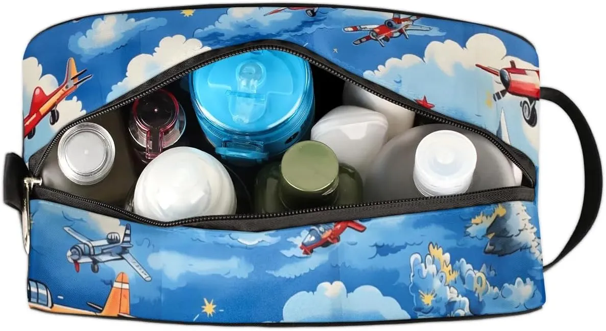 Cartoon Airplane Travel Toiletry Bag for Women Men, Airplane Painted Water-resistant Shaving Bag Hanging Dopp Kit Cosmetic Organizer Makeup Bag for Toiletries Accessories