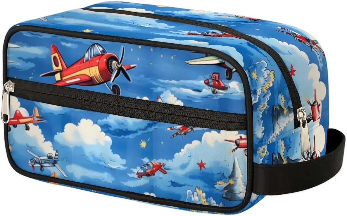 Cartoon Airplane Travel Toiletry Bag for Women Men, Airplane Painted Water-resistant Shaving Bag Hanging Dopp Kit Cosmetic Organizer Makeup Bag for Toiletries Accessories