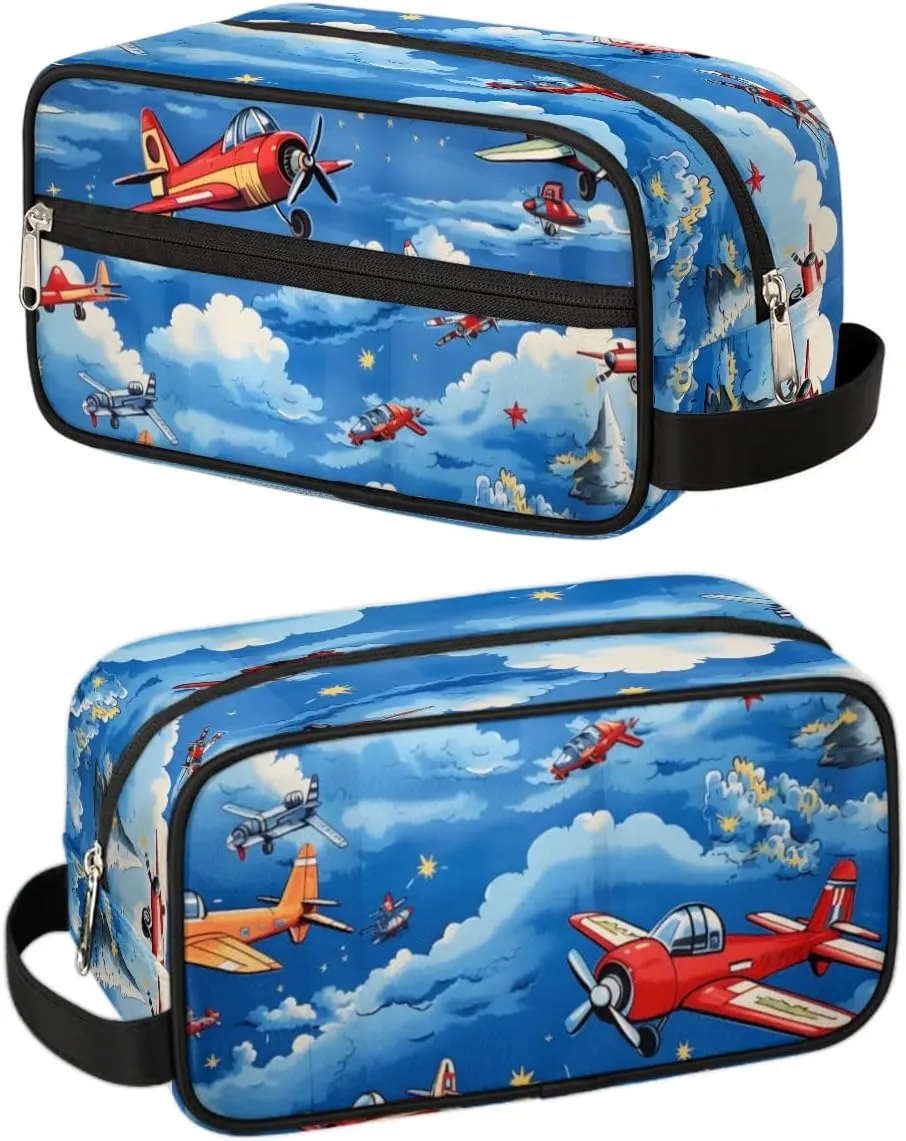 Cartoon Airplane Travel Toiletry Bag for Women Men, Airplane Painted Water-resistant Shaving Bag Hanging Dopp Kit Cosmetic Organizer Makeup Bag for Toiletries Accessories