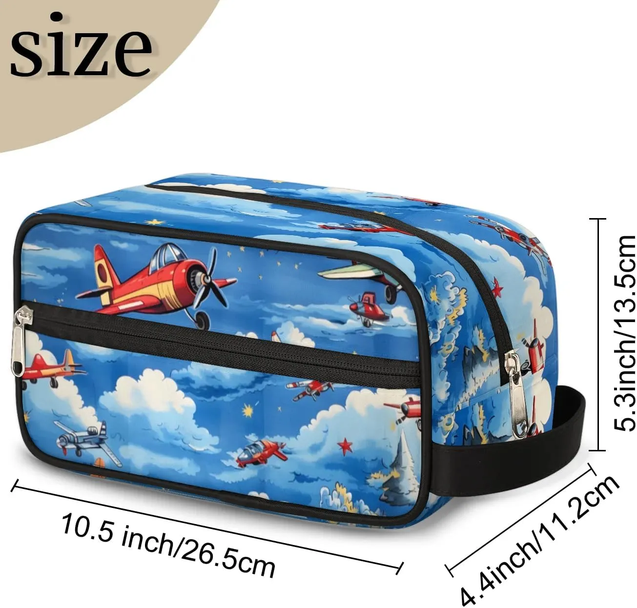 Cartoon Airplane Travel Toiletry Bag for Women Men, Airplane Painted Water-resistant Shaving Bag Hanging Dopp Kit Cosmetic Organizer Makeup Bag for Toiletries Accessories