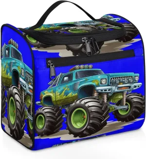 Cartoon Cool Monster Truck Travel Toiletry Bag for Men and Women, Large Hanging Makeup Bag Organizer Toiletries Bag for Travel, Cosmetic Bag with Handle