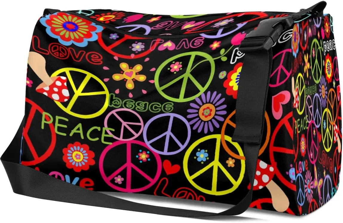 Cartoon Peace Prints Small Gym Bag for Men Women Workout Sport Duffle Bag Waterproof Weekender Overnight Bag Lightweight Carry on Tote Bag Crossbody Shoulder Travel Bag for Swim Yoge Dance