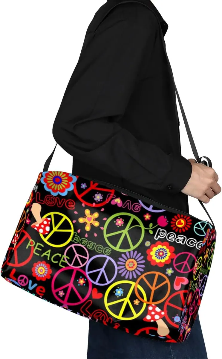 Cartoon Peace Prints Small Gym Bag for Men Women Workout Sport Duffle Bag Waterproof Weekender Overnight Bag Lightweight Carry on Tote Bag Crossbody Shoulder Travel Bag for Swim Yoge Dance