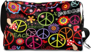 Cartoon Peace Prints Small Gym Bag for Men Women Workout Sport Duffle Bag Waterproof Weekender Overnight Bag Lightweight Carry on Tote Bag Crossbody Shoulder Travel Bag for Swim Yoge Dance