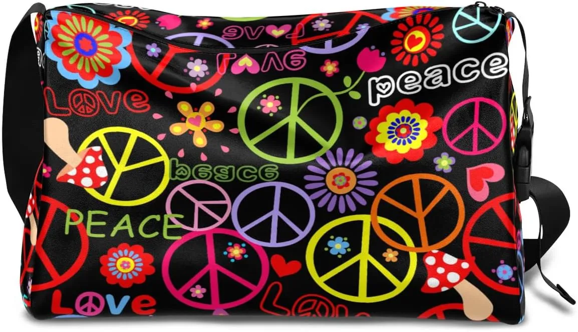 Cartoon Peace Prints Small Gym Bag for Men Women Workout Sport Duffle Bag Waterproof Weekender Overnight Bag Lightweight Carry on Tote Bag Crossbody Shoulder Travel Bag for Swim Yoge Dance