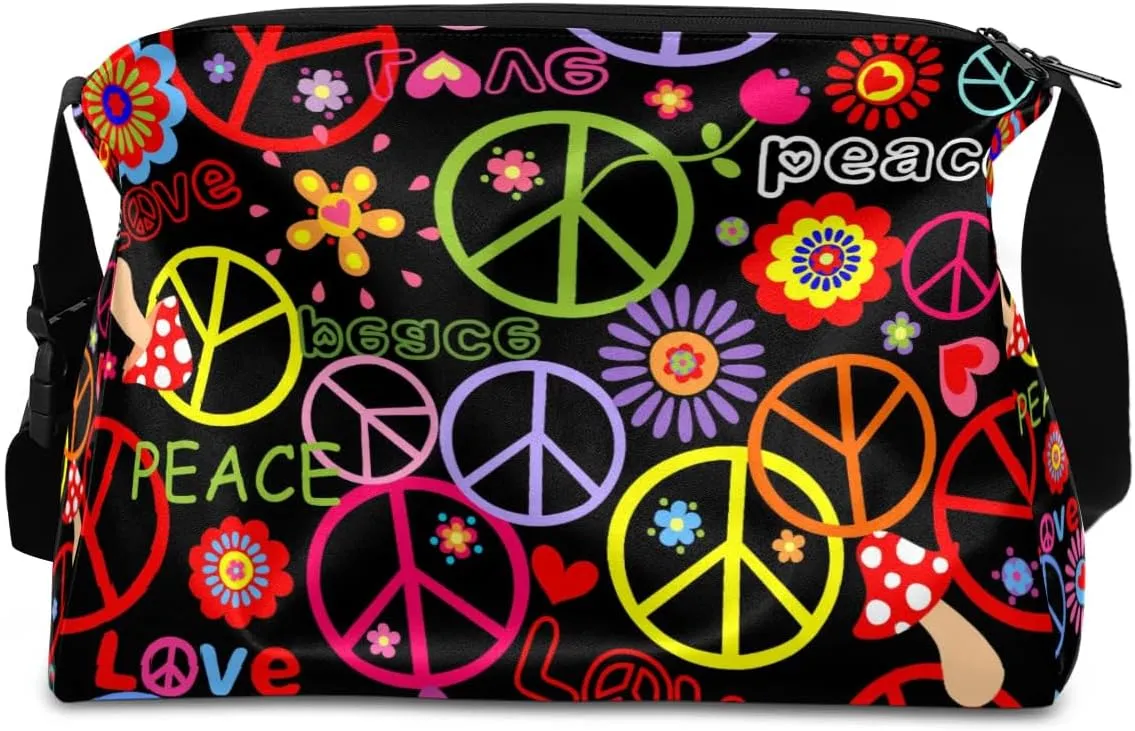 Cartoon Peace Prints Small Gym Bag for Men Women Workout Sport Duffle Bag Waterproof Weekender Overnight Bag Lightweight Carry on Tote Bag Crossbody Shoulder Travel Bag for Swim Yoge Dance