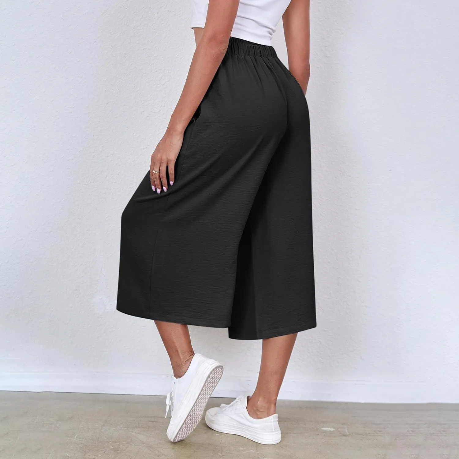Casual Loose Fit Stretch Pant for Women High Elastic Drawstring Summer Sweatpant Pocket Wide Leg Comfy Trouser
