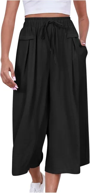 Casual Loose Fit Stretch Pant for Women High Elastic Drawstring Summer Sweatpant Pocket Wide Leg Comfy Trouser