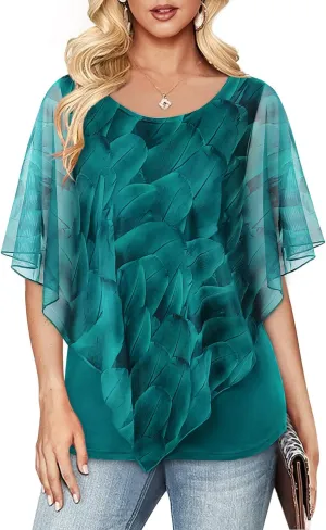 Cestyle Womens Flowy Blouses Dressy Casual Shirts Lightweight Mesh Poncho Tops