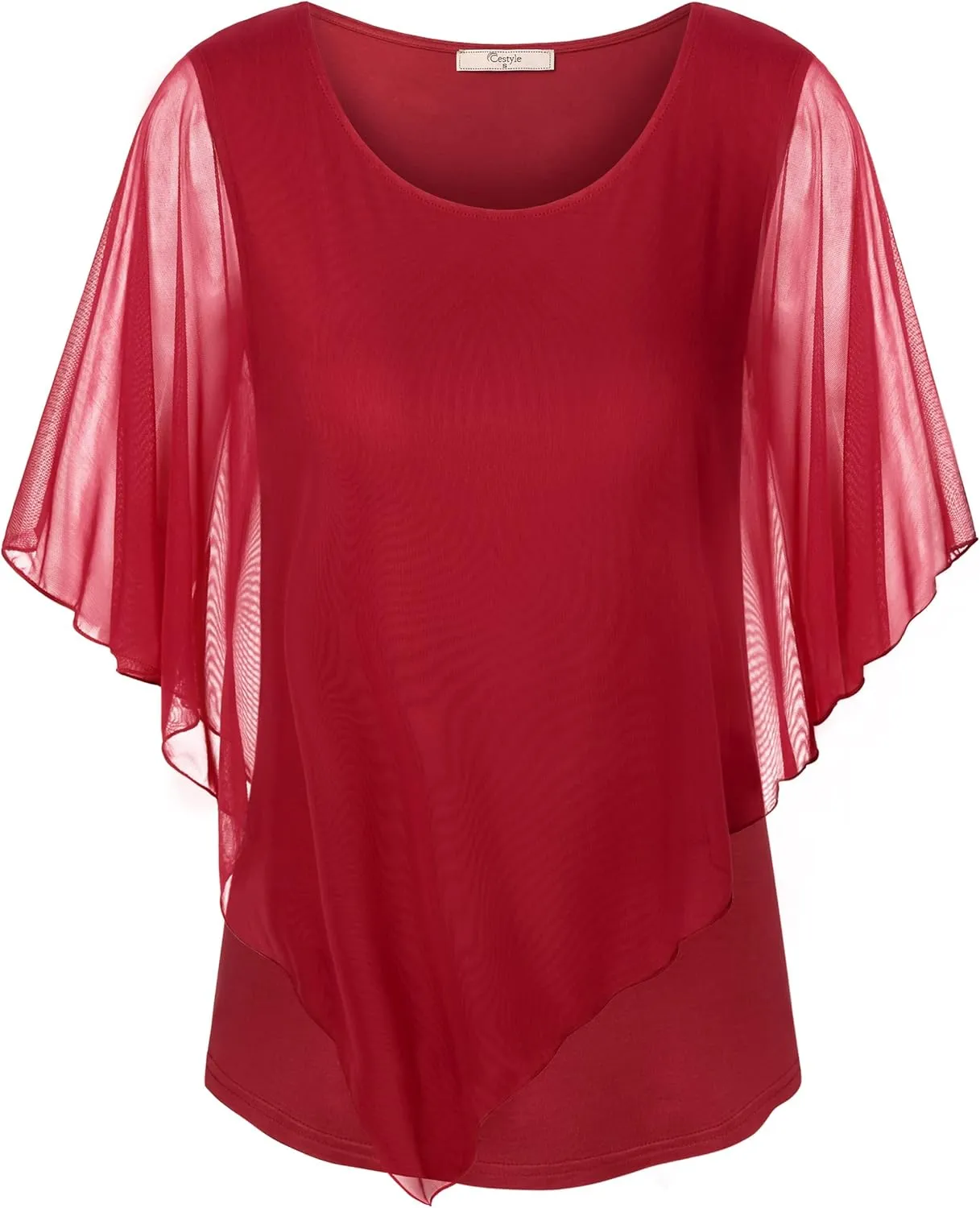 Cestyle Womens Flowy Blouses Dressy Casual Shirts Lightweight Mesh Poncho Tops