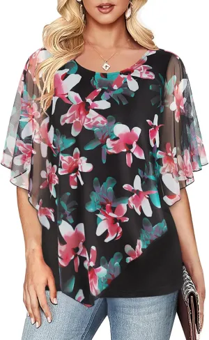 Cestyle Womens Flowy Blouses Dressy Casual Shirts Lightweight Mesh Poncho Tops
