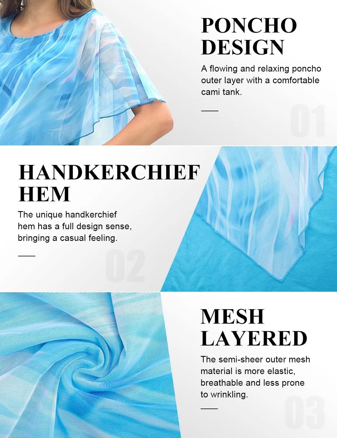 Cestyle Womens Flowy Blouses Dressy Casual Shirts Lightweight Mesh Poncho Tops