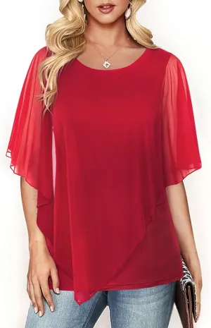 Cestyle Womens Flowy Blouses Dressy Casual Shirts Lightweight Mesh Poncho Tops