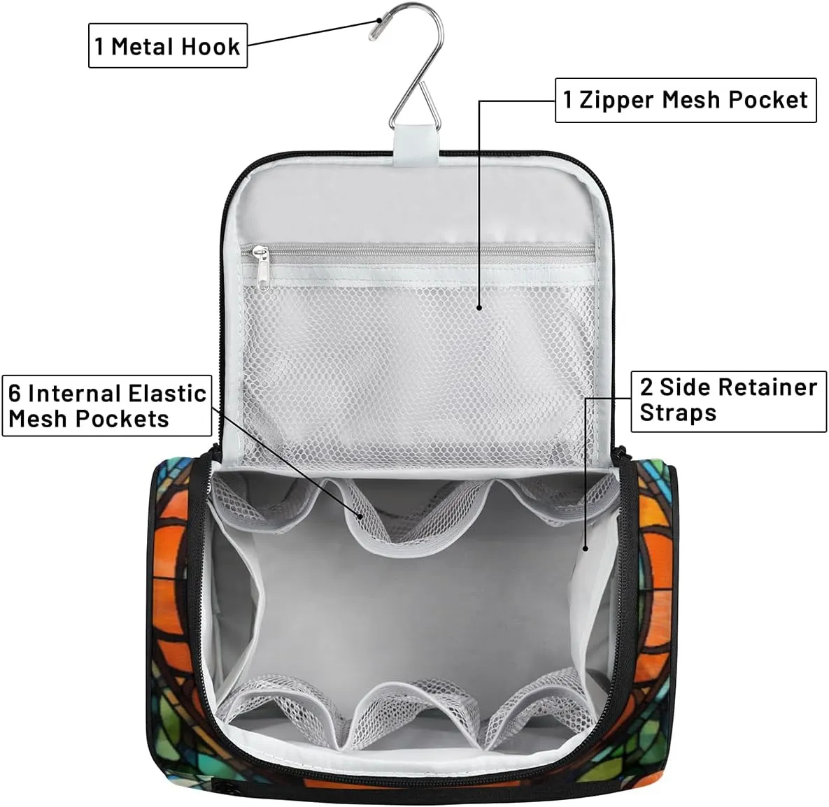 cfpolar Animal Fox Glass Background Hanging Travel Toiletry Bag for Women Men, Waterproof Makeup Organizer Bag with Compartments, Portable Bathroom Cosmetic Storage Bag Case Pouch Holder