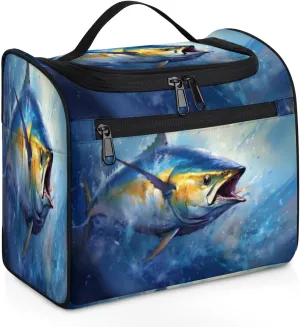 cfpolar Bluefin Tuna Fish Toiletry Bag for Women, Hanging Travel Toiletry Bag, Water-resistant Cosmetic Makeup Organizer for Toiletries and Cosmetics, Bathroom Shower Bag with Handle and Hook