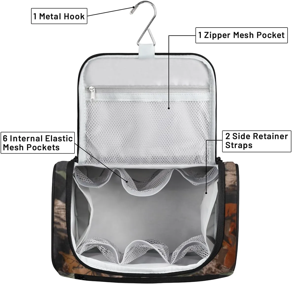 cfpolar Forest Tree Camouflage Camo Hanging Travel Toiletry Bag for Women Men, Waterproof Makeup Organizer Bag with Compartments, Portable Bathroom Cosmetic Storage Bag Case Pouch Holder