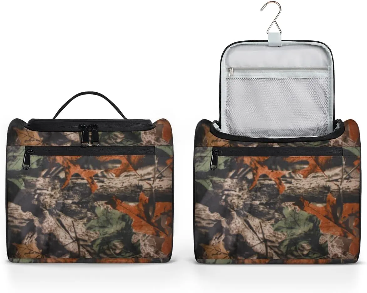 cfpolar Forest Tree Camouflage Camo Hanging Travel Toiletry Bag for Women Men, Waterproof Makeup Organizer Bag with Compartments, Portable Bathroom Cosmetic Storage Bag Case Pouch Holder