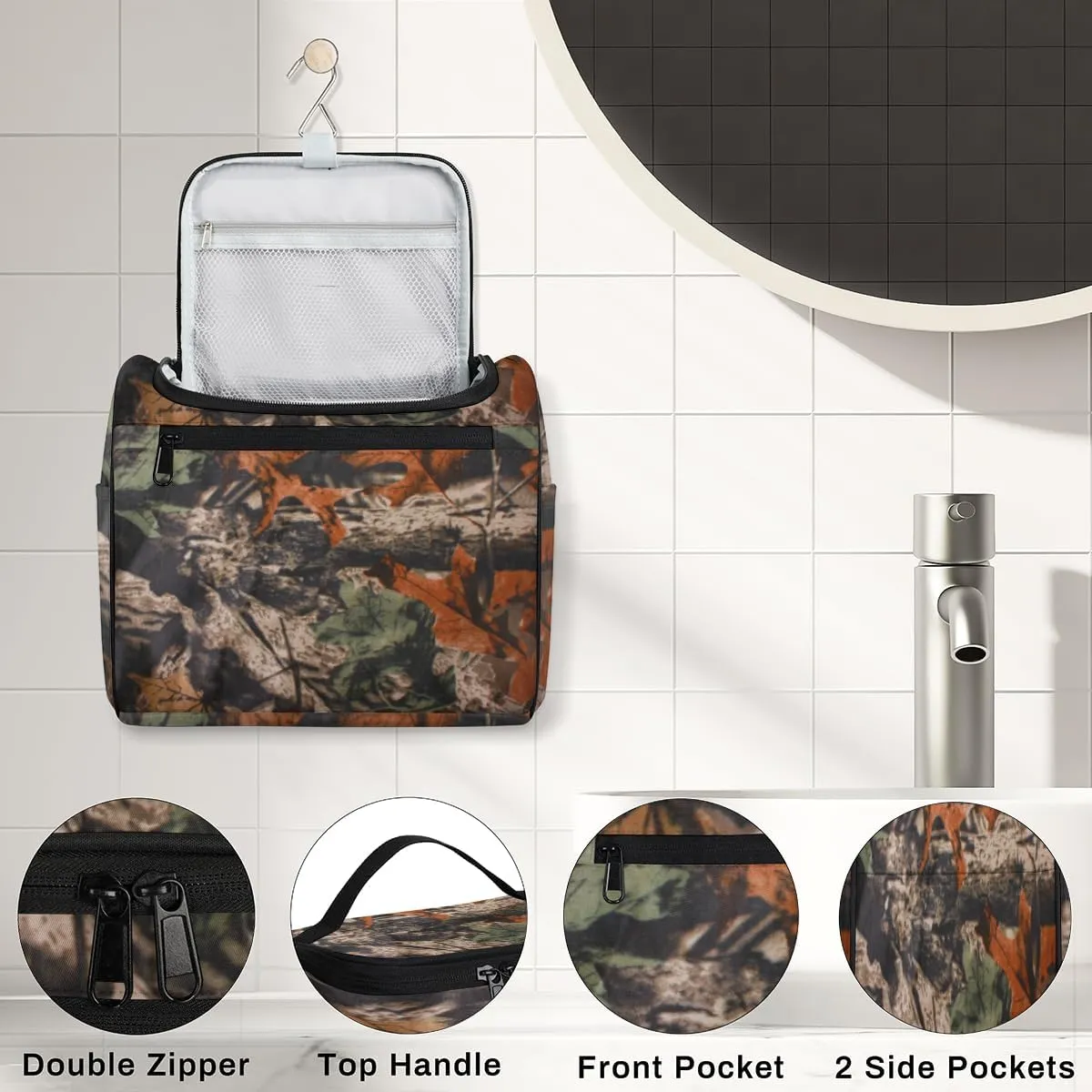 cfpolar Forest Tree Camouflage Camo Hanging Travel Toiletry Bag for Women Men, Waterproof Makeup Organizer Bag with Compartments, Portable Bathroom Cosmetic Storage Bag Case Pouch Holder