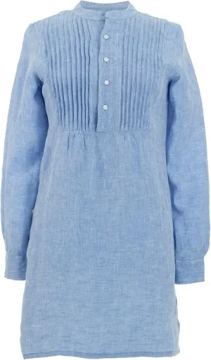 Chambray Pleated Linen French Blue Tunic, Medium/Large Feet, Blue Solid Pattern