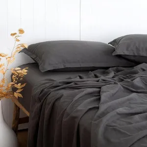 Charcoal Grey Linen-Textured Bed Sheets Set, Bamboo Rayon, Cotton, Linen Blend Bed Sheets Cal King Size, Soft Cool & Breathable for Hot Sleepers,Natural Organic Bed 15'' Deep Pocket - 4 Piece